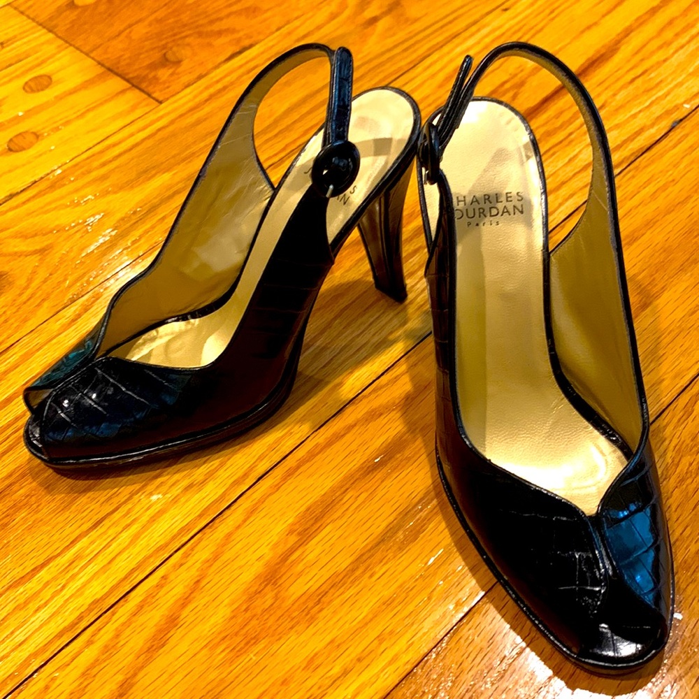Charles Jourdan black leather heels